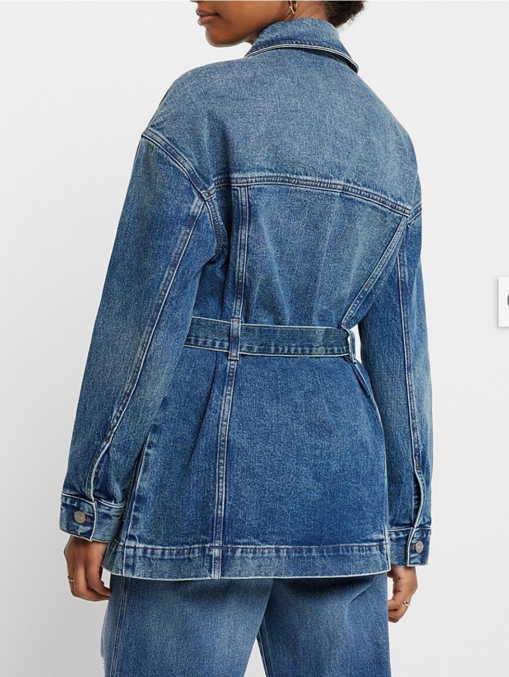 Express Blue Denim Belted Jacket Size L (NWT) - Picture 3 of 8